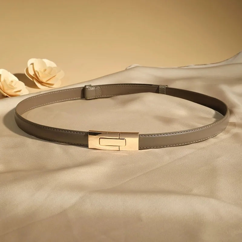 Smooth Leather Belt, Small Gold Buckle