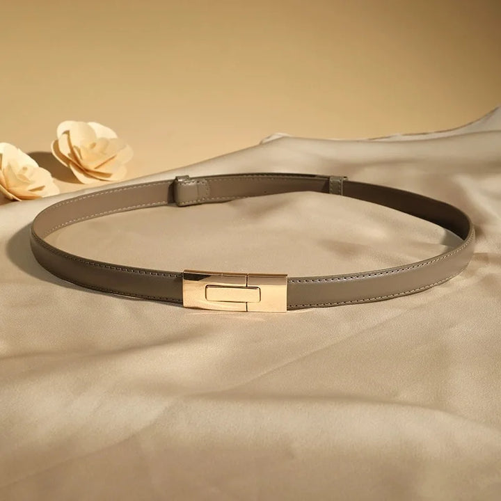 Smooth Leather Belt, Small Gold Buckle