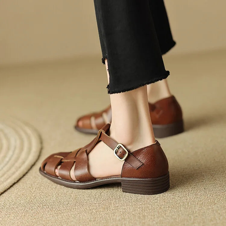 Arminda | Woven Leather T-Strap Sandals