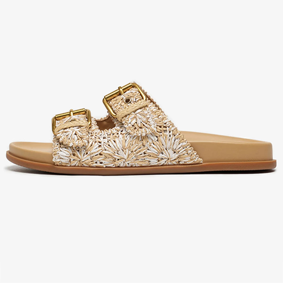 Sally | Woven Raffia Double Buckle Slides