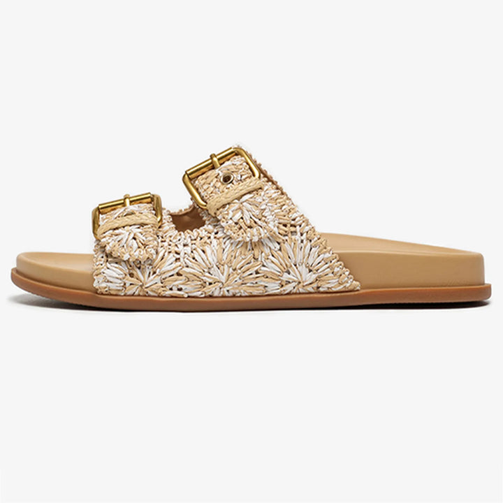 Sally | Woven Raffia Double Buckle Slides