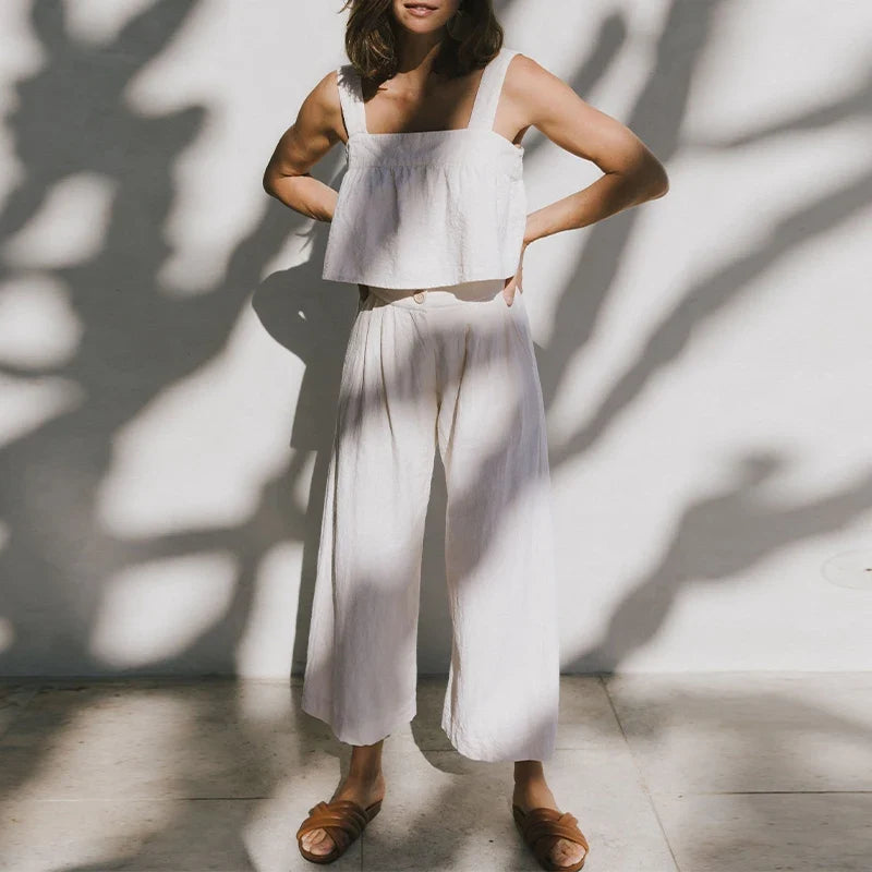 Olympie | Pleated Cotton Linen Culottes