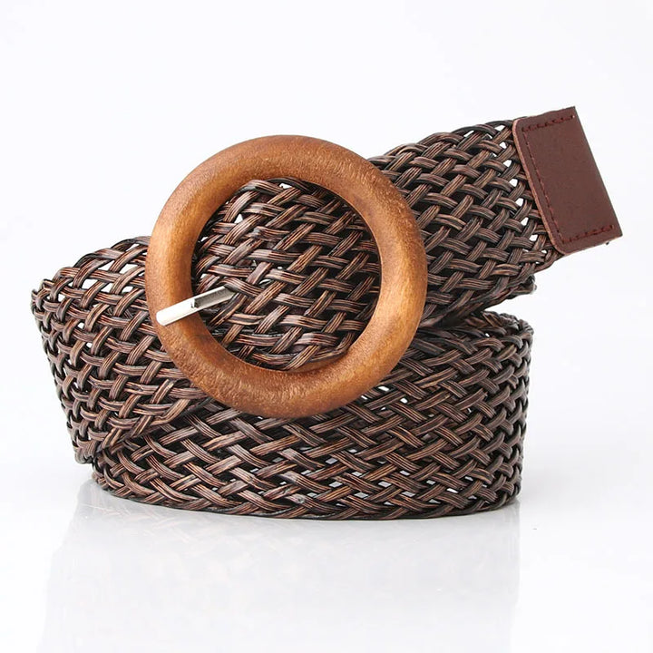 Woven Straw Belt, Wood Ring Buckle