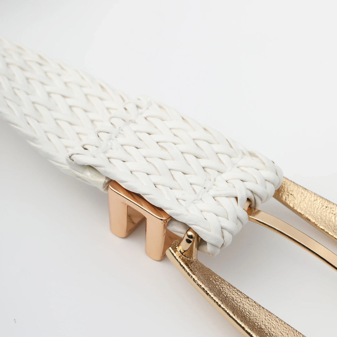 Woven Stretch Belt, Hooked Gold Buckle
