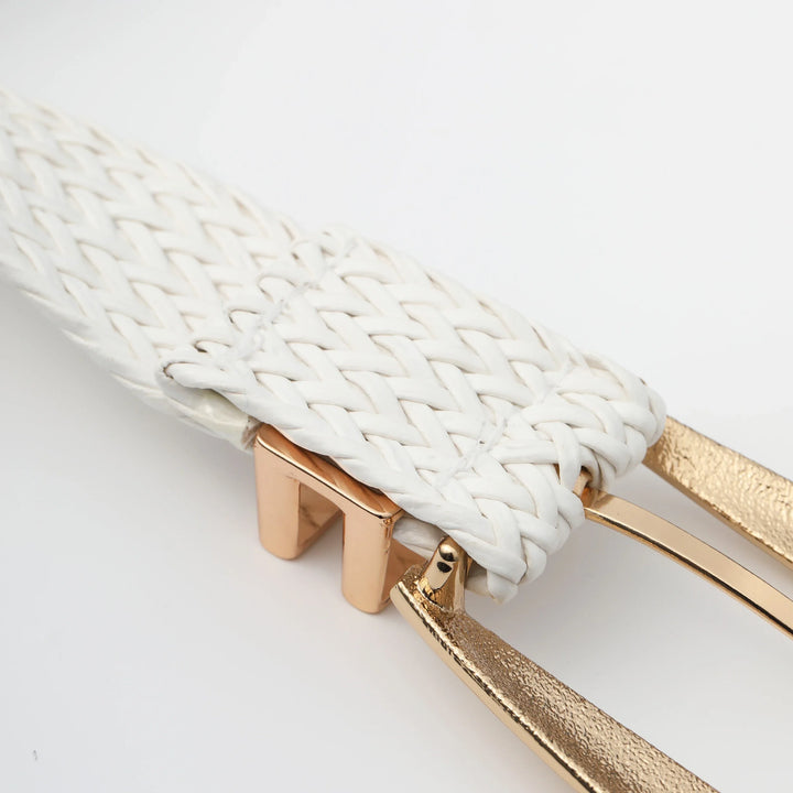Woven Stretch Belt, Hooked Gold Buckle
