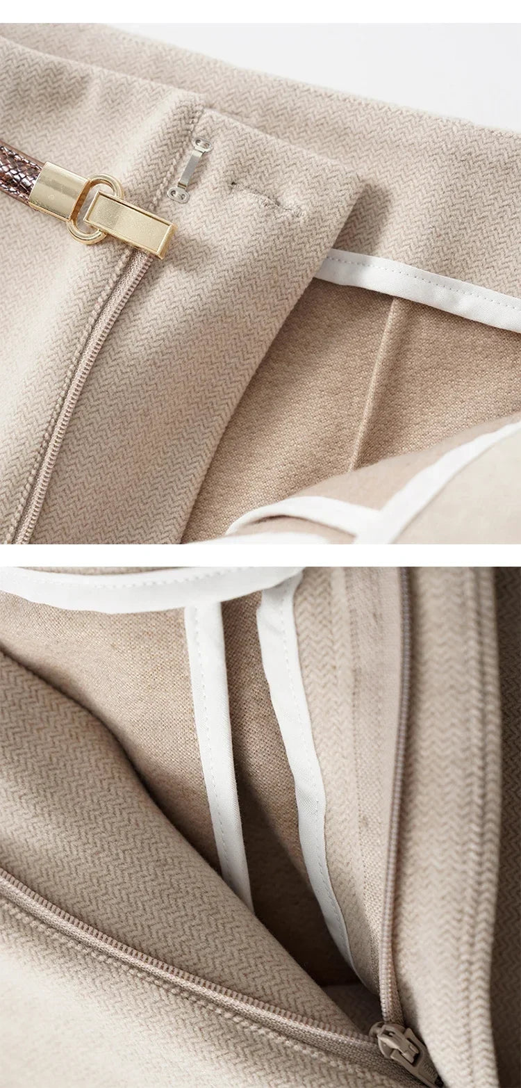 Adelia | 50% Wool Belted Wide Leg Trousers