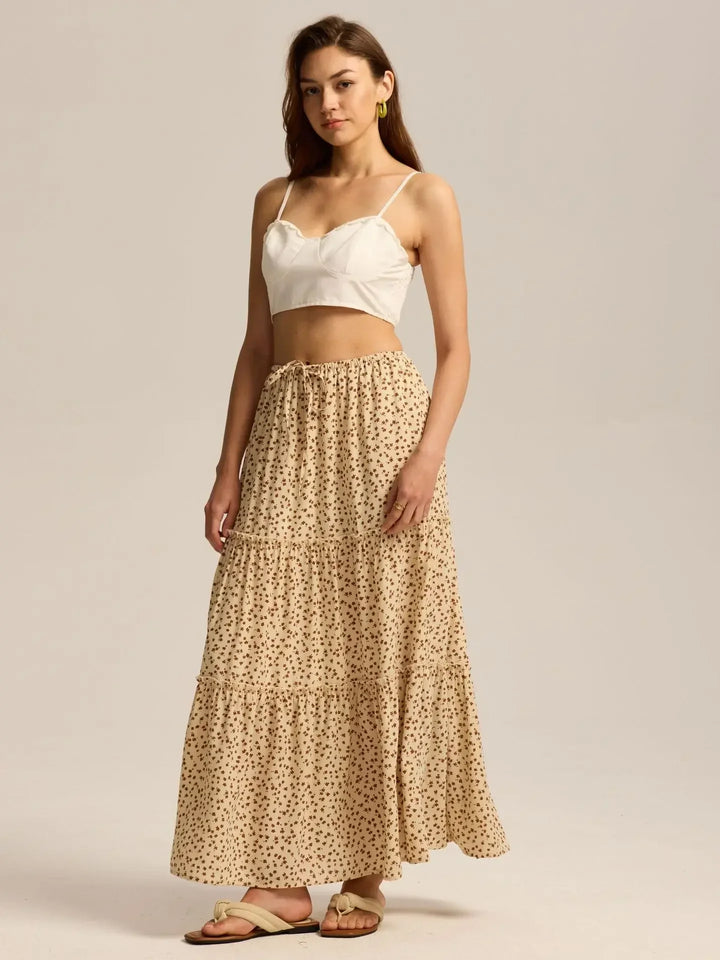 Vivian | 100% Cotton Drawstring Maxi Skirt
