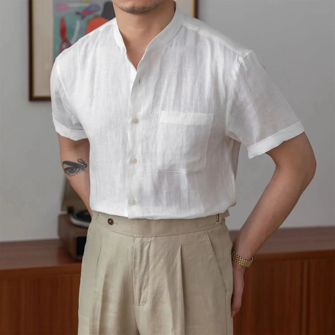 Adélard | Cotton Linen Stand Collar Shirt
