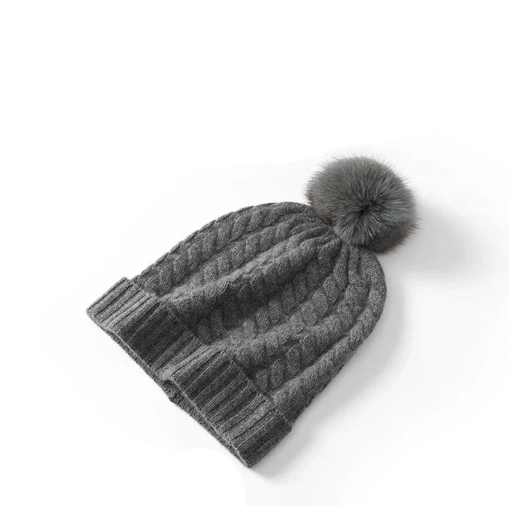 Fine Knit Cashmere Pom Beanie