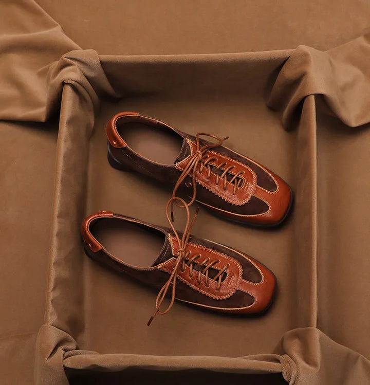 Noeline | Leather Lace-Up Square Toe Heels