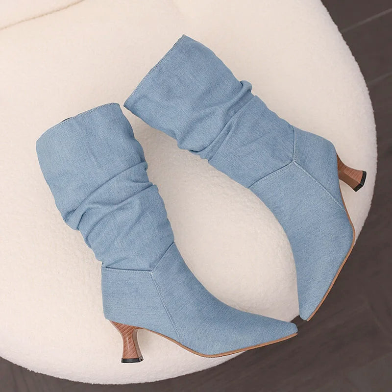 Agathe | Mid-Calf Slip-On Heel Boots
