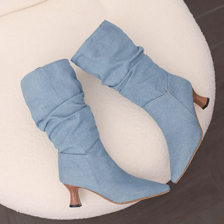 Agathe | Mid-Calf Slip-On Heel Boots