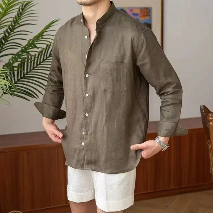 Adélard | Cotton Linen Stand Collar Shirt