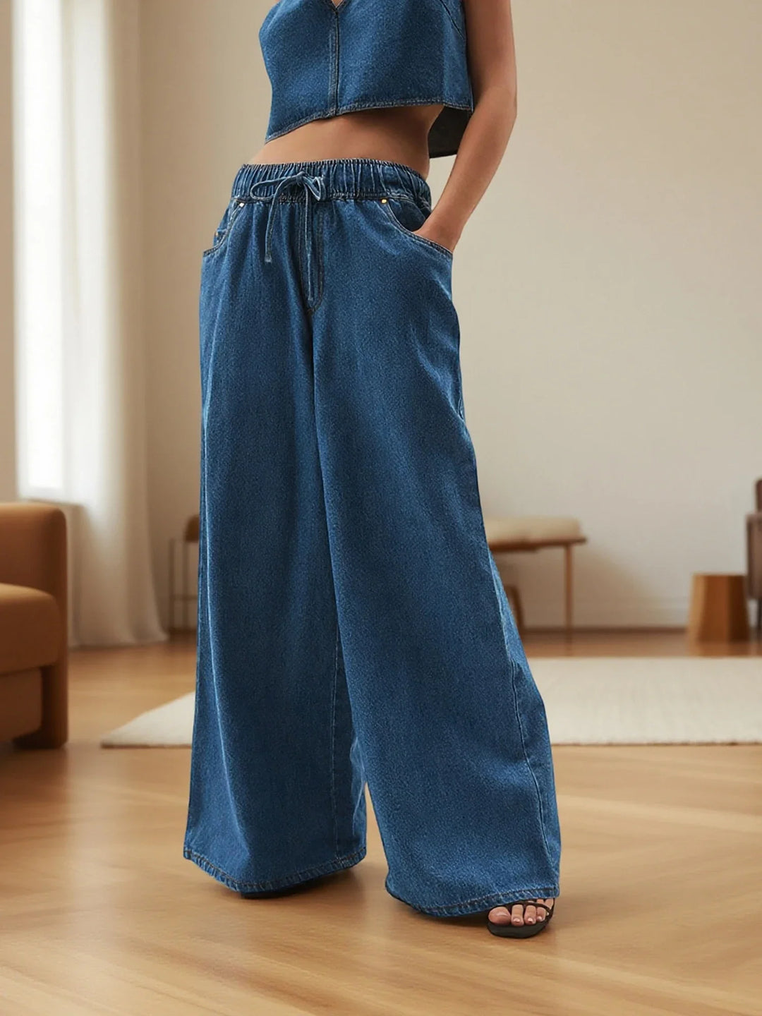 Mariange | Drawstring Wide Leg Denim Jeans