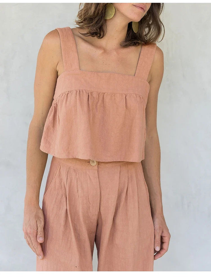 Olympie | Pleated Cotton Linen Culottes