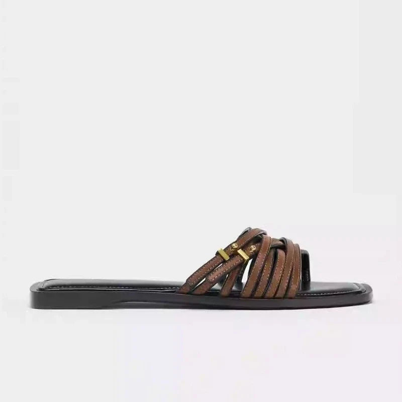 Venise | Leather Square Toe Buckle Slides