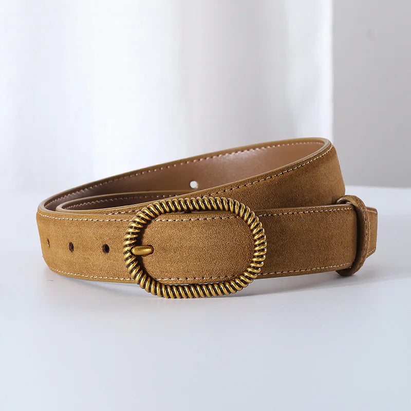 Suede Belt, Twisted Gold Buckle, 100 cm