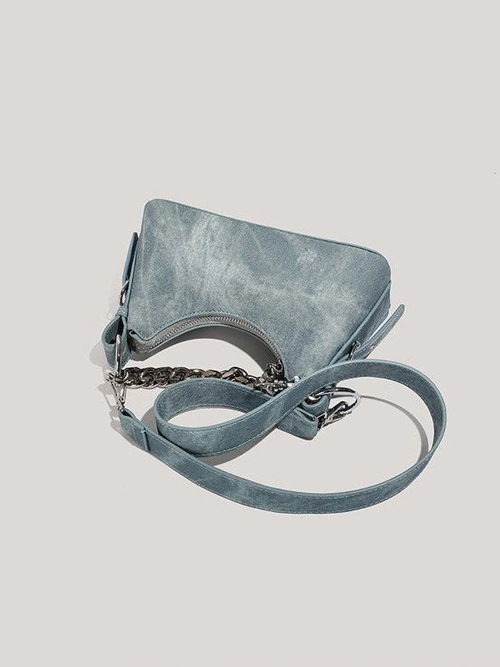 Textured Denim Bag, Heavy Chain Strap