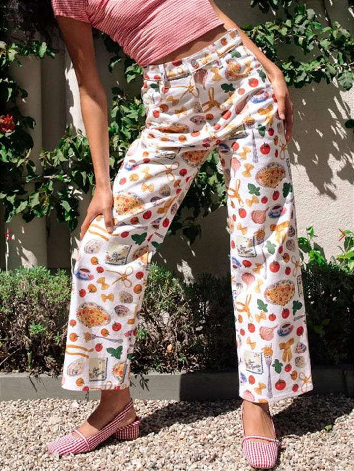 Marcelina | Printed Denim Straight Leg Jeans