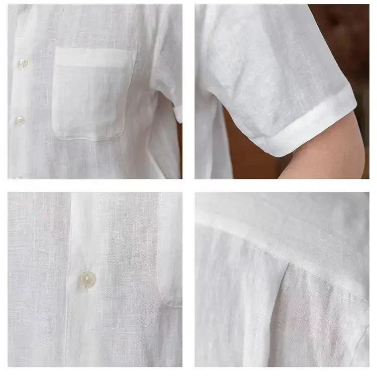 Adélard | Cotton Linen Stand Collar Shirt