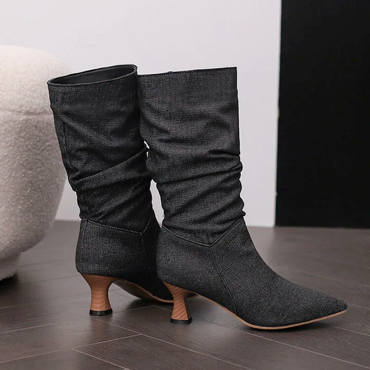 Agathe | Mid-Calf Slip-On Heel Boots