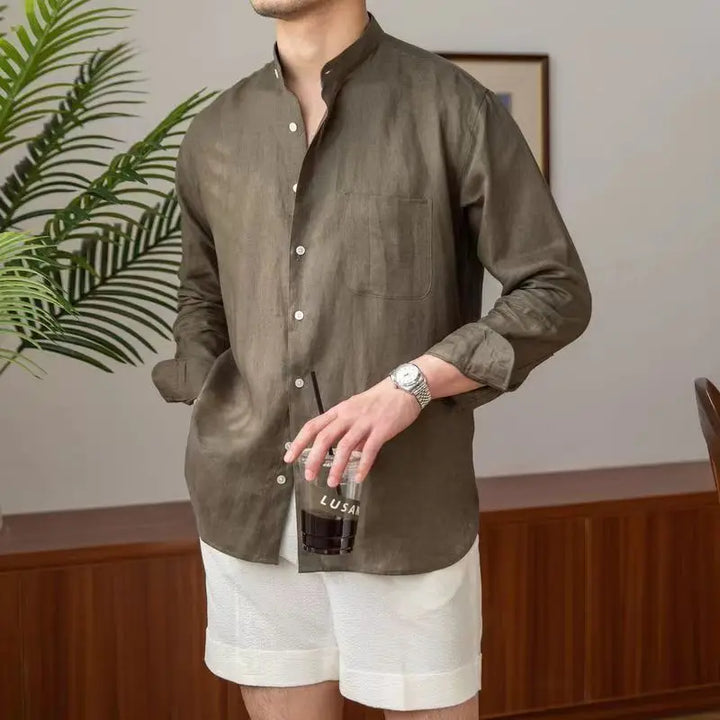 Adélard | Cotton Linen Stand Collar Shirt