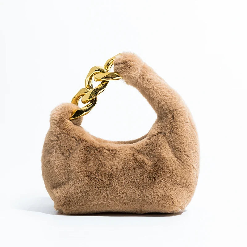 Faux Fur Crescent Bag, Chain Strap