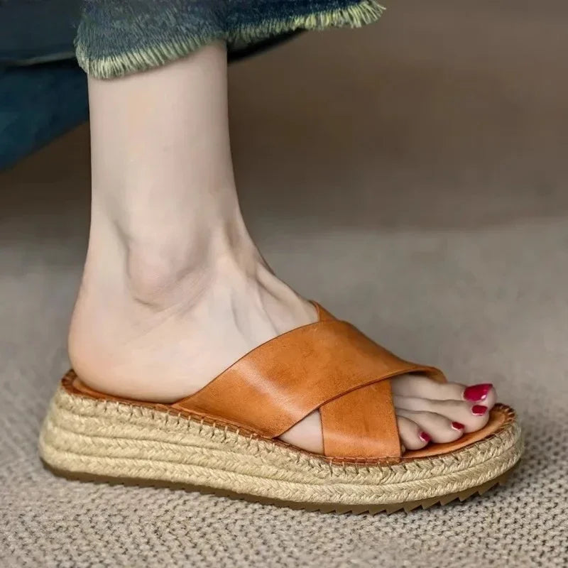 Antonine | Woven Leather Platform Slides