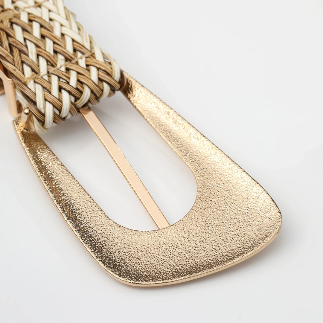 Woven Stretch Belt, Hooked Gold Buckle