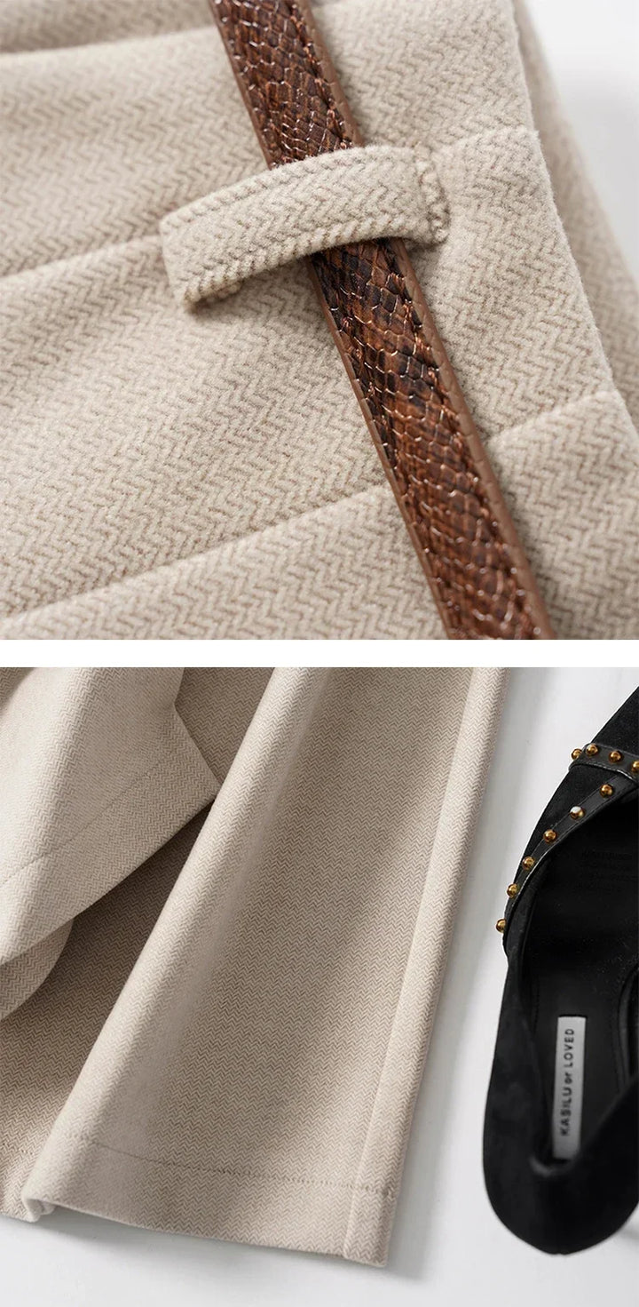 Adelia | 50% Wool Belted Wide Leg Trousers