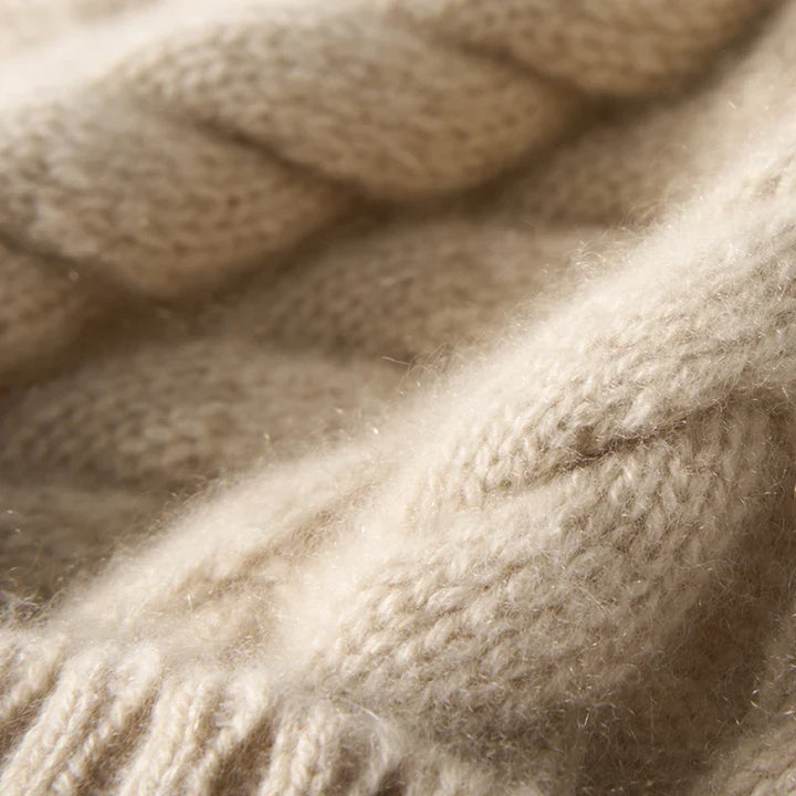 Hand-Knit Cashmere Beanie, Fur Pom