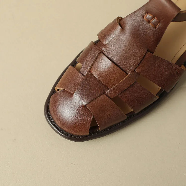 Arminda | Woven Leather T-Strap Sandals