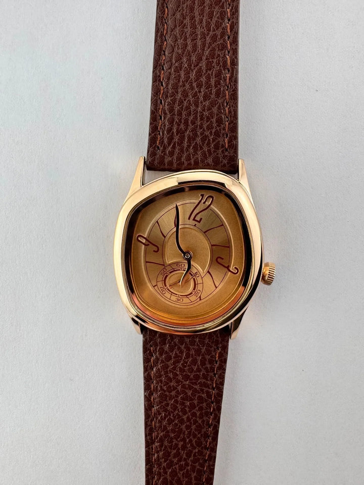 Faceted Steel Watch, Leather Strap