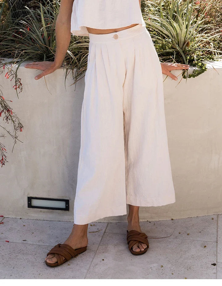 Olympie | Pleated Cotton Linen Culottes