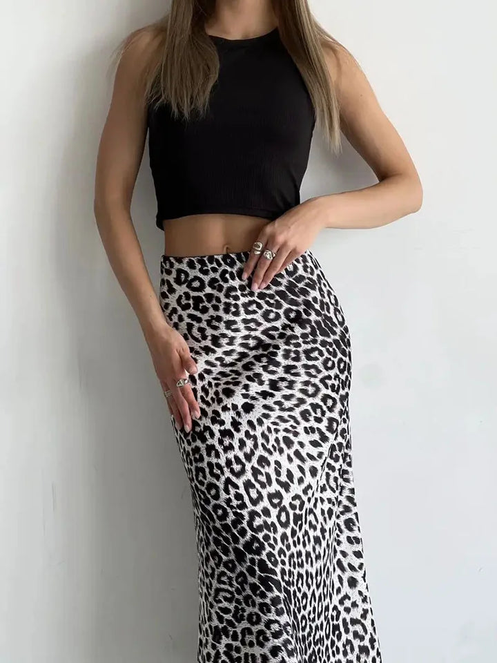Alexandrine | Leopard Print Satin Skirt
