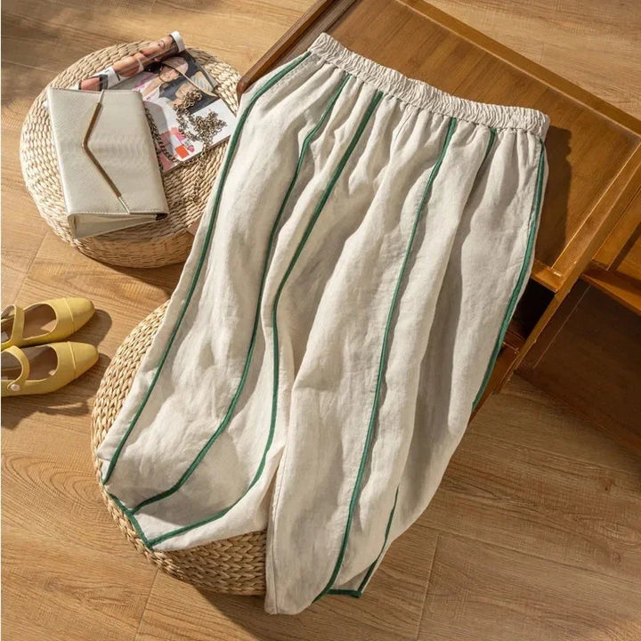 Muguette | Striped Linen Blend Wide Leg Pants