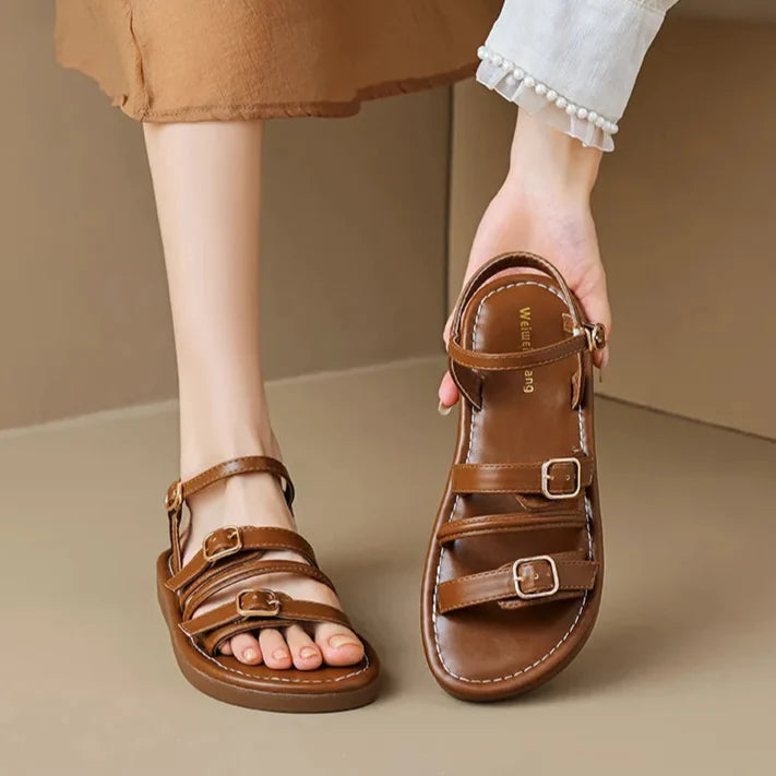 Mabel | Triple Buckle Leather Sandals