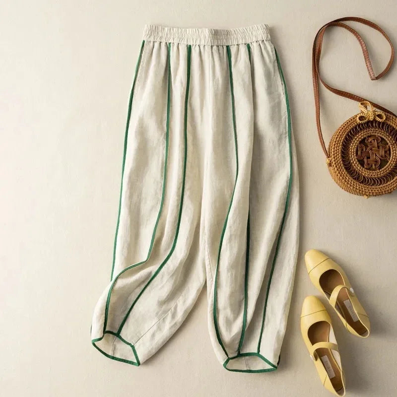 Muguette | Striped Linen Blend Wide Leg Pants