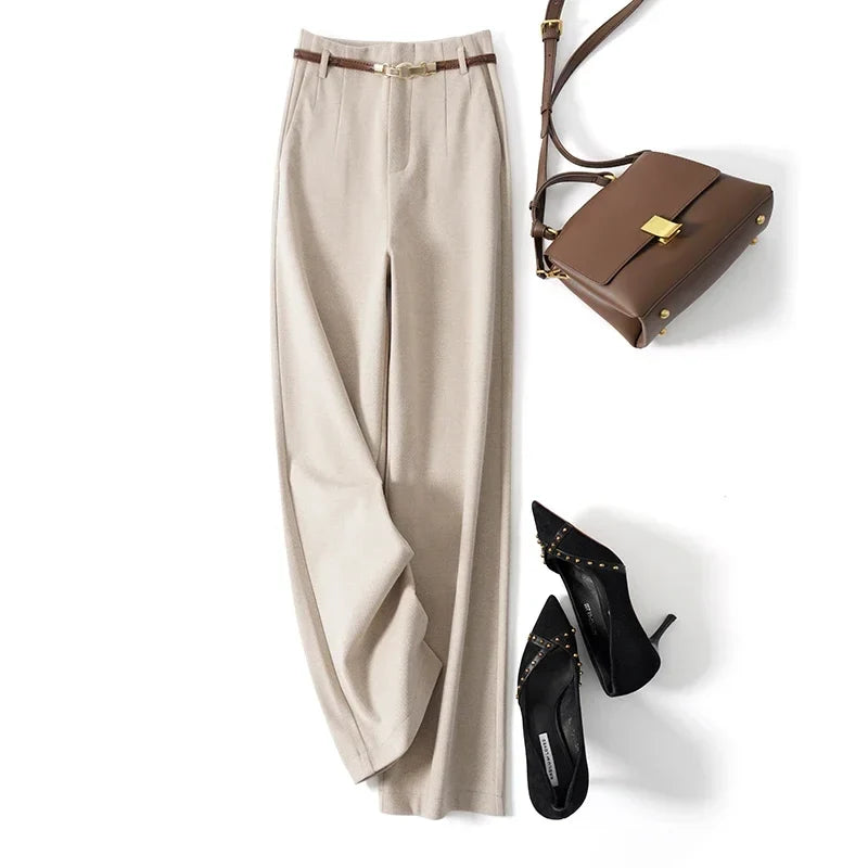 Adelia | 50% Wool Belted Wide Leg Trousers