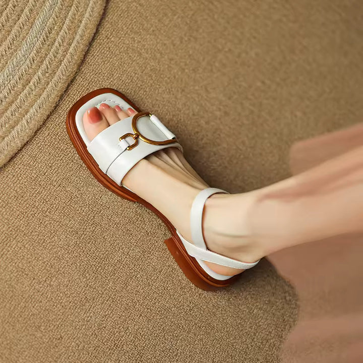 Alvine | Full Grain Leather Flat Sandals