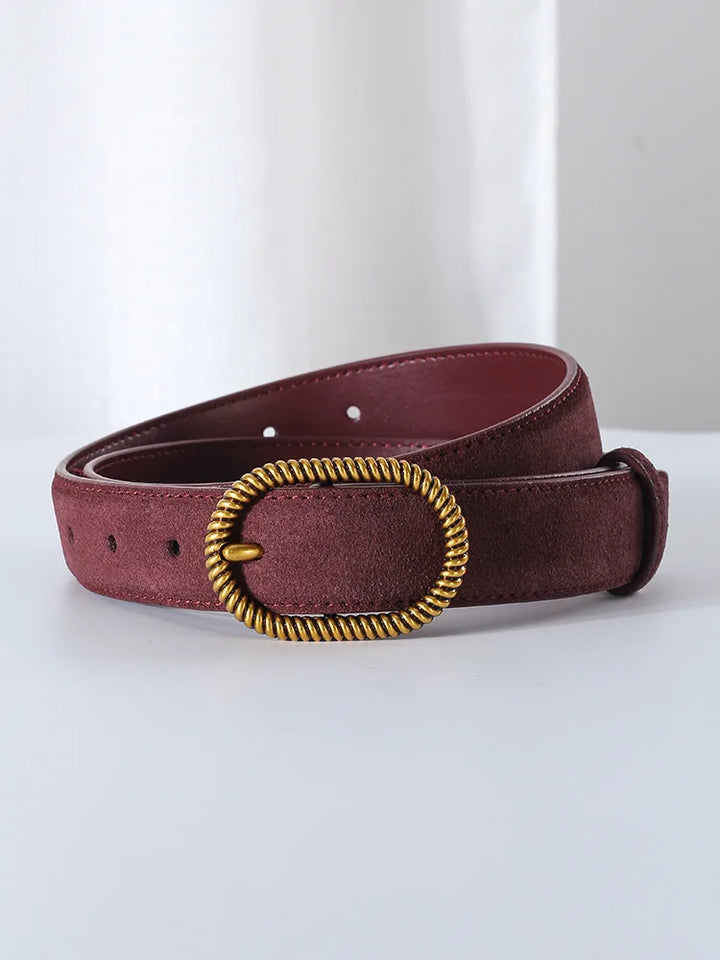Suede Belt, Twisted Gold Buckle, 100 cm