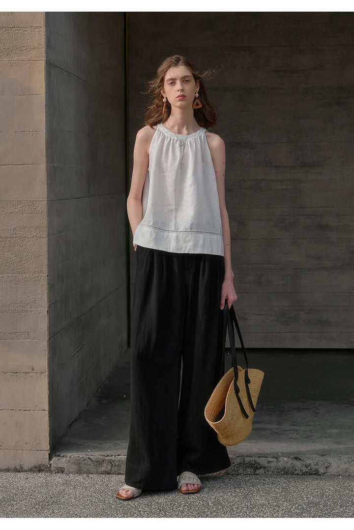 Valentina | Deep Pleated Linen Blend Pants
