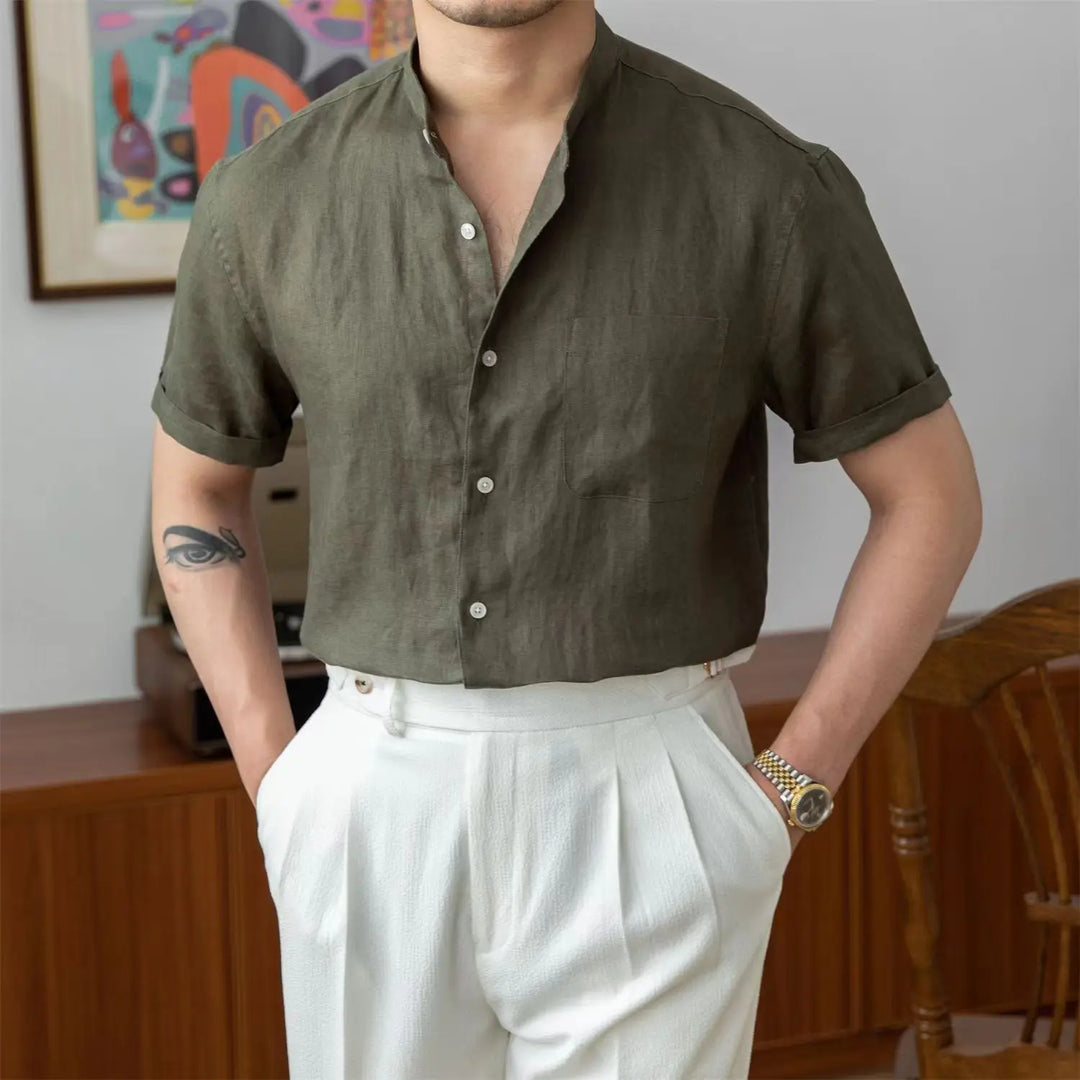 Adélard | Cotton Linen Stand Collar Shirt