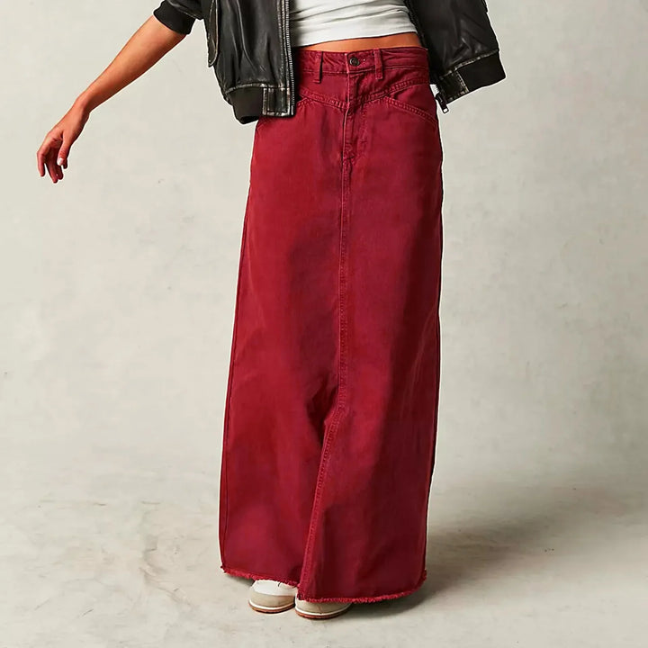 Winnie | Stretch Denim A-Line Maxi Skirt