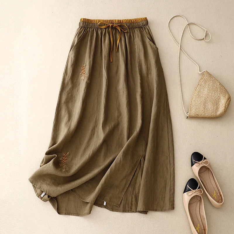 Eudoxie | Embroidered Organic Linen Skirt