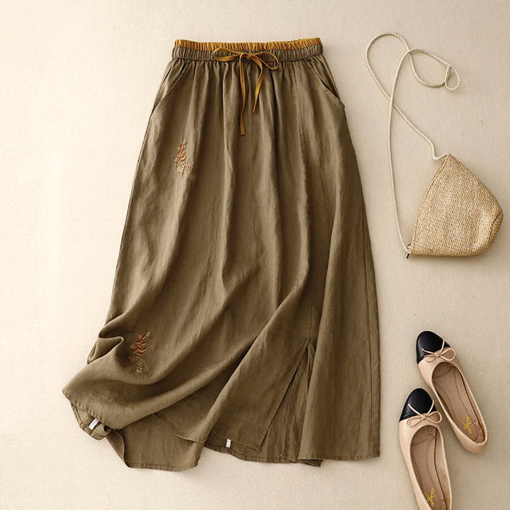 Eudoxie | Embroidered Organic Linen Skirt