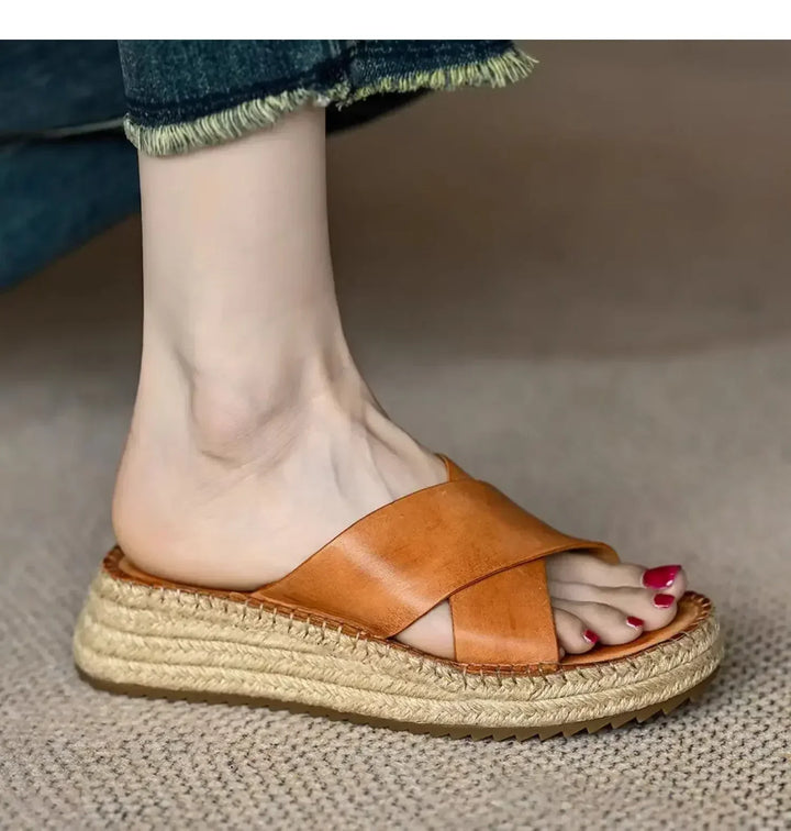 Antonine | Woven Leather Platform Slides
