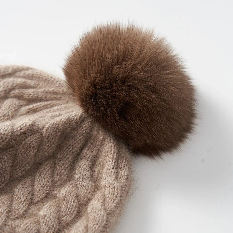 Fine Knit Cashmere Pom Beanie