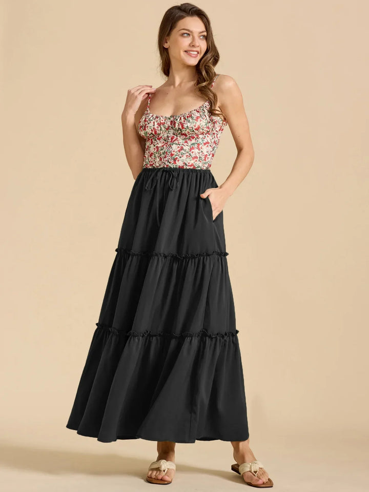 Vivian | 100% Cotton Drawstring Maxi Skirt