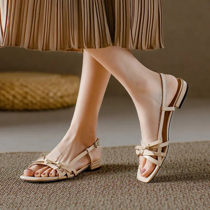 Berangere | Patent Leather Bow Strap Flats